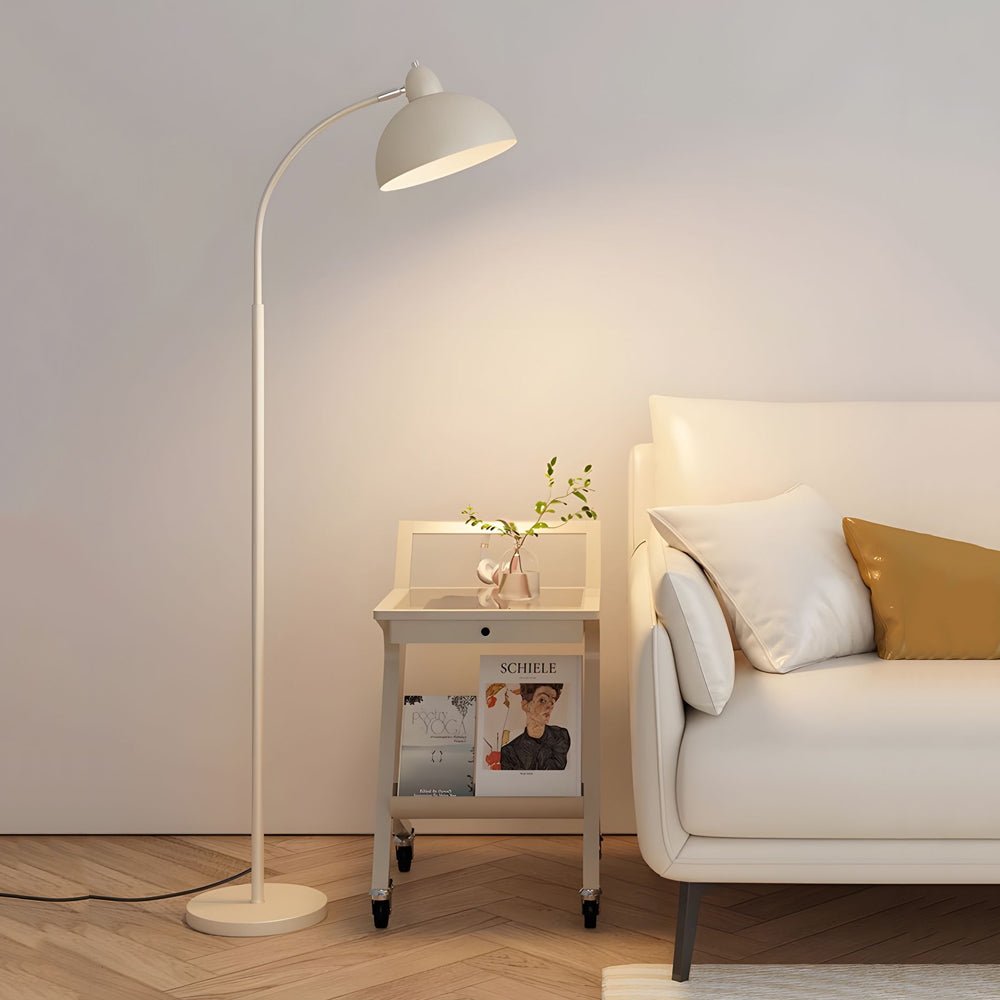 White Arc Floor Lamp with Dome Shade and Marble Base