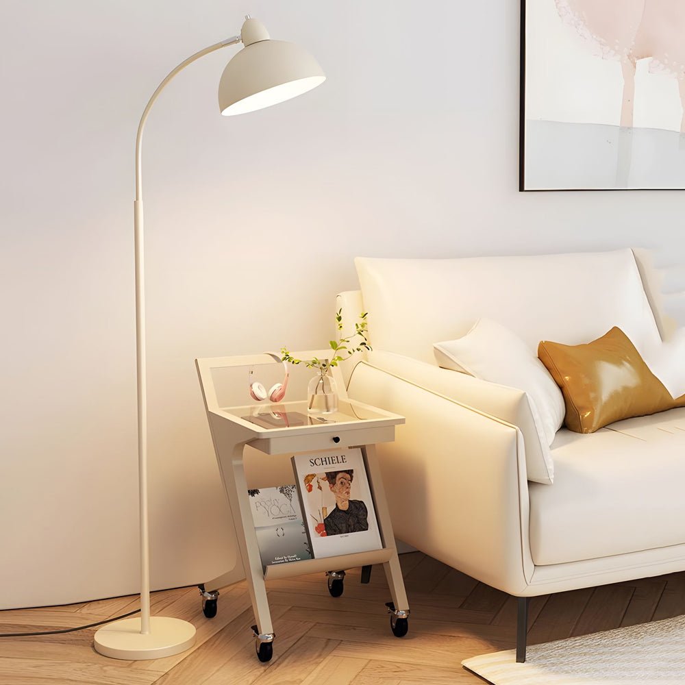 White Arc Floor Lamp with Dome Shade and Marble Base