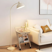 White Arc Floor Lamp with Dome Shade and Marble Base