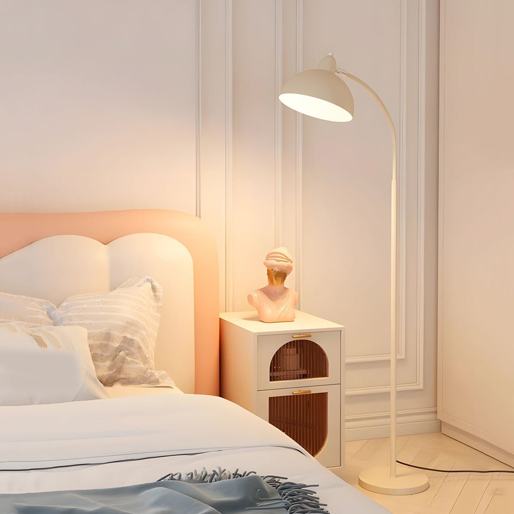 White Arc Floor Lamp with Dome Shade and Marble Base