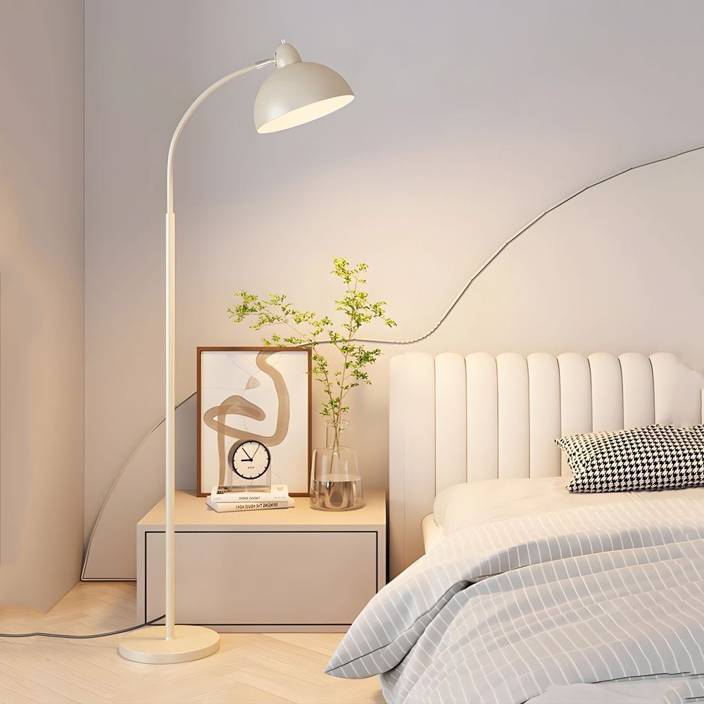 White Arc Floor Lamp with Dome Shade and Marble Base