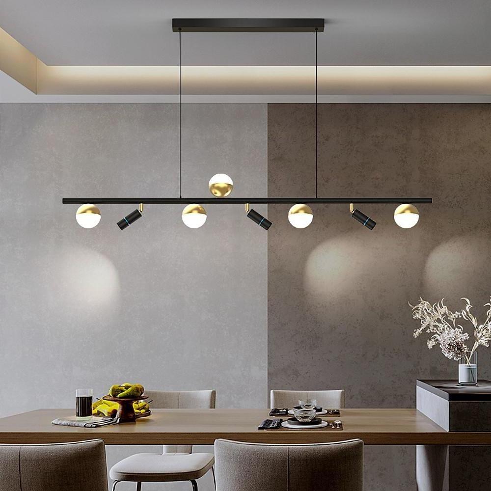 6/8-Light Black Linear Island Pendant Light with Acrylic Shades