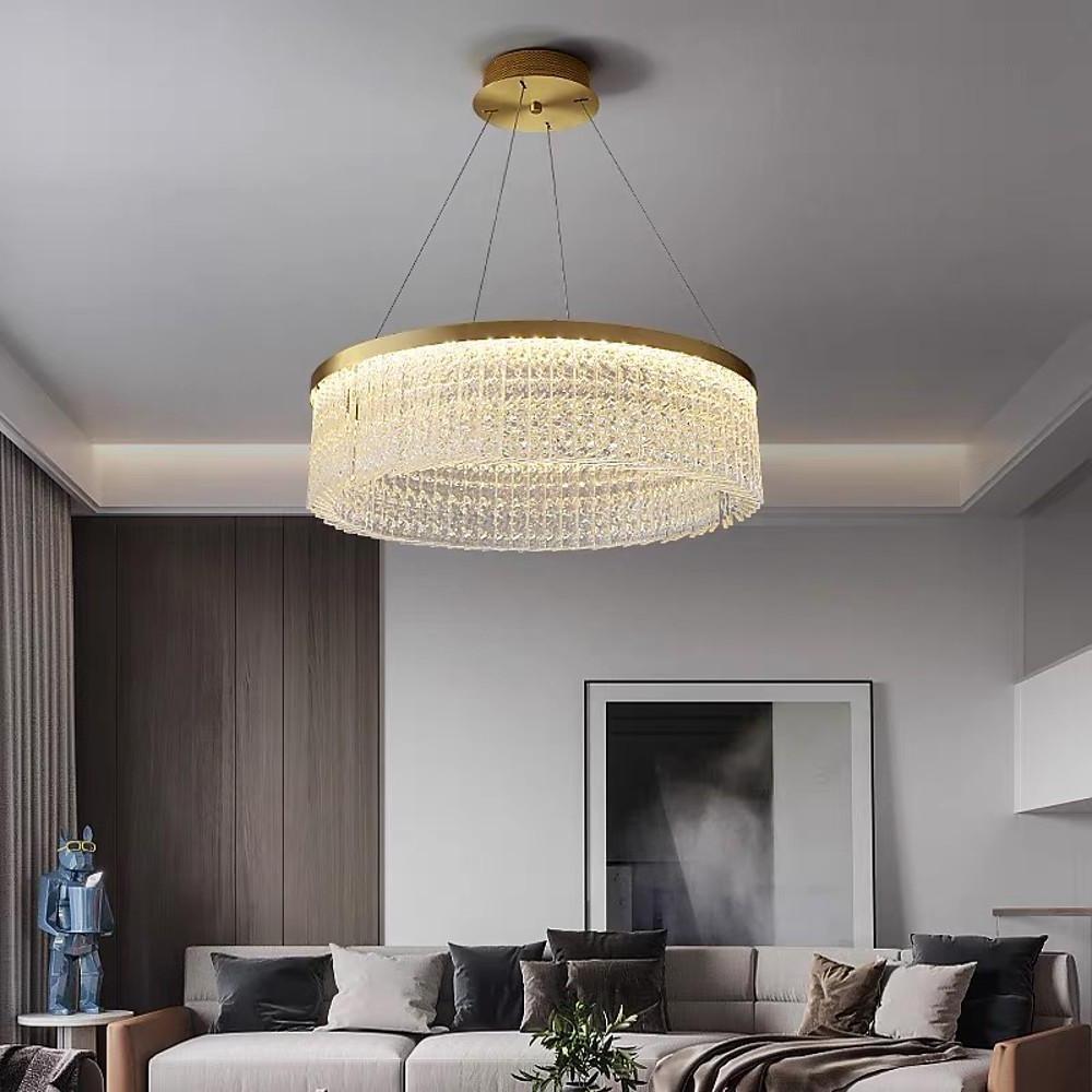 Crystal Glass Drum Pendant Light Modern Luxury Chandelier