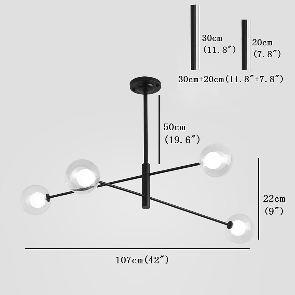 4-Light Glass Sphere Linear Sputnik Chandelier - Modern Black