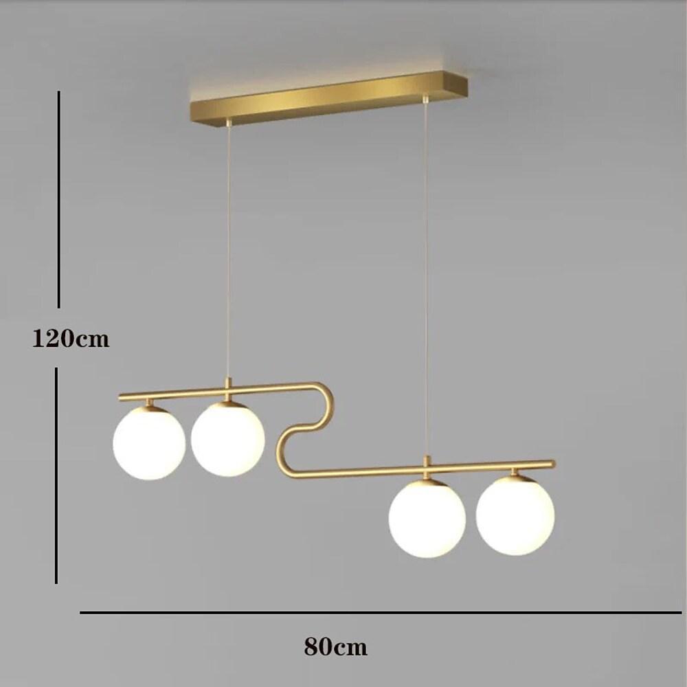 4-Light Curved Chandelier Metal Glass Globe Pendant Light
