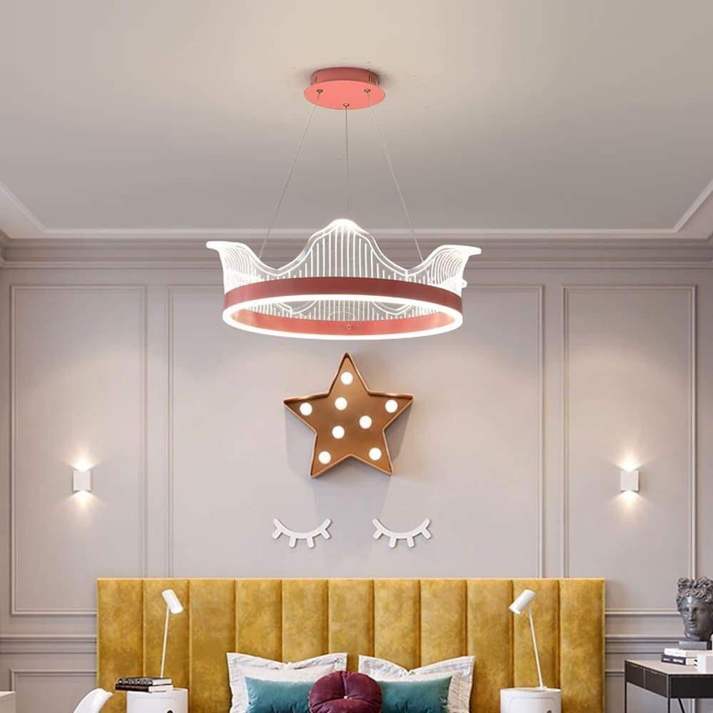 Crown Circle Pendant Light Nordic Style Metal Acrylic LED Chandelier