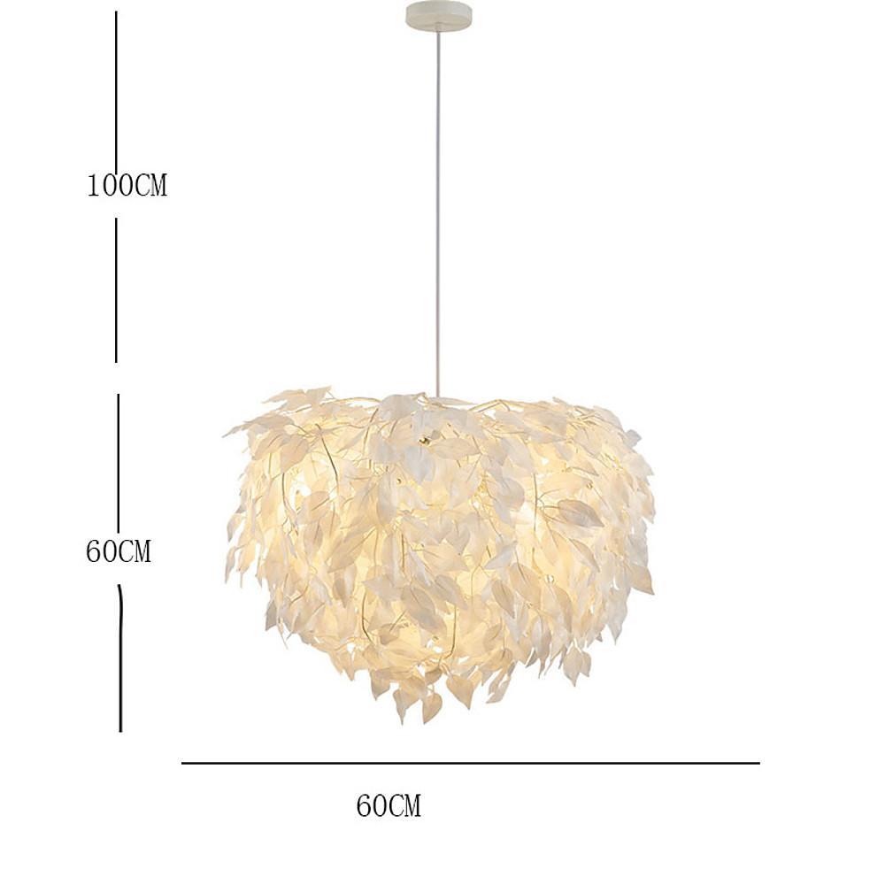 Fabric Feather Pendant Light – White & Gold, Dimmable, 24"