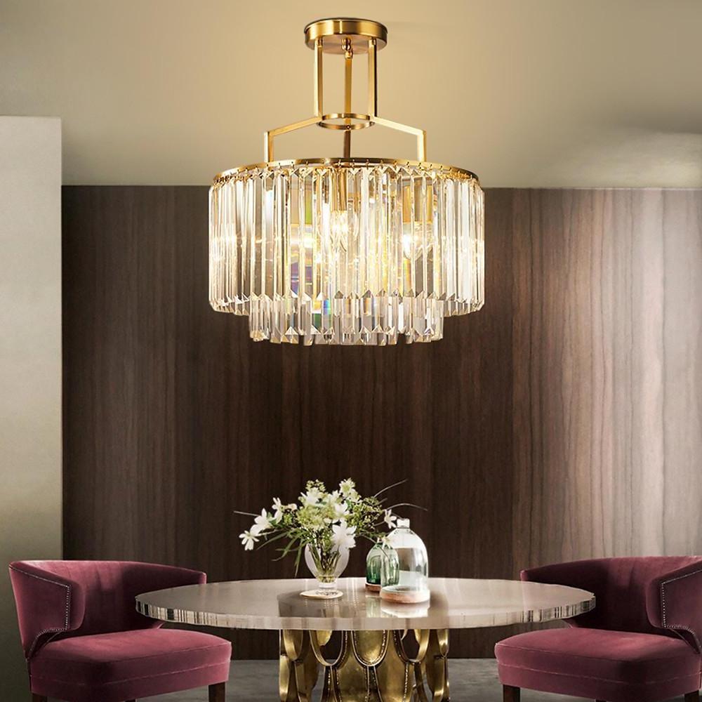 Crystal Nordic Chandelier with Copper Frame and LED Lighting