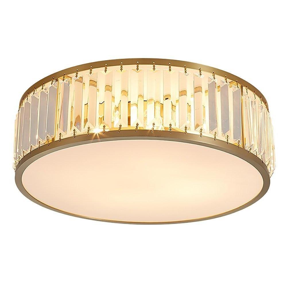 Crystal Drum LED Flush Mount Ceiling Light - Nordic Style Brass