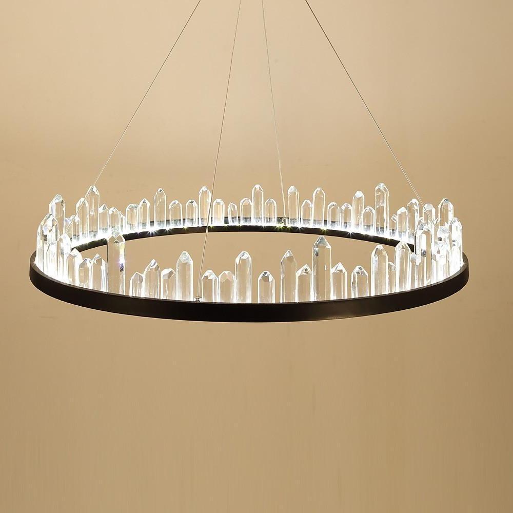 Crystal Ring Modern LED Pendant Light – Adjustable Black Metal
