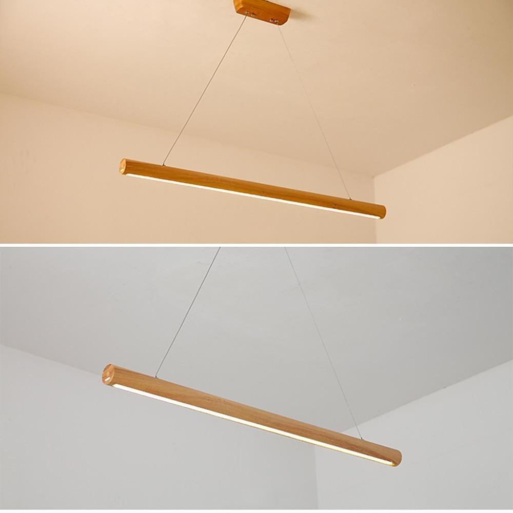 Modern Wood Tube Pendant Light with LED Downlight