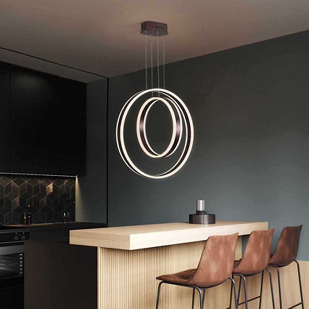 Twin Circle LED Pendant Light - Modern Geometric Aluminum Chandelier