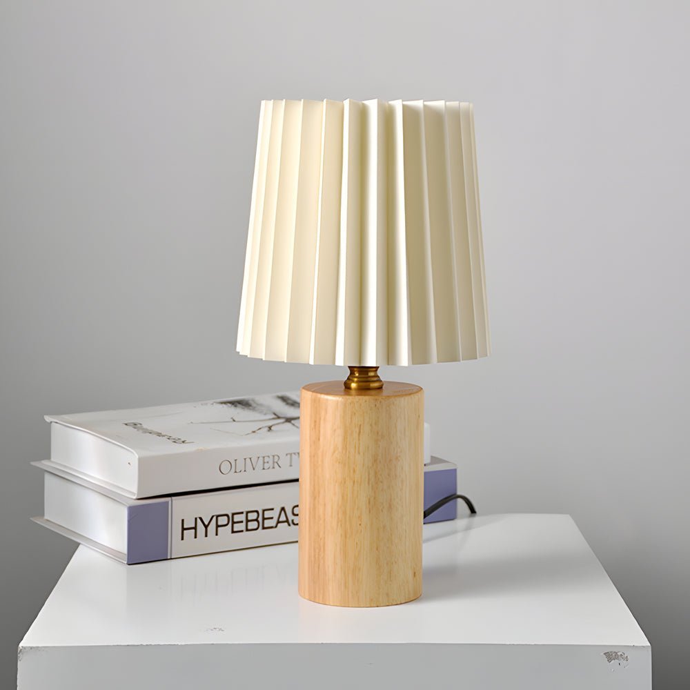 Modern Wood Column Table Lamp with Pleated Empire Shade