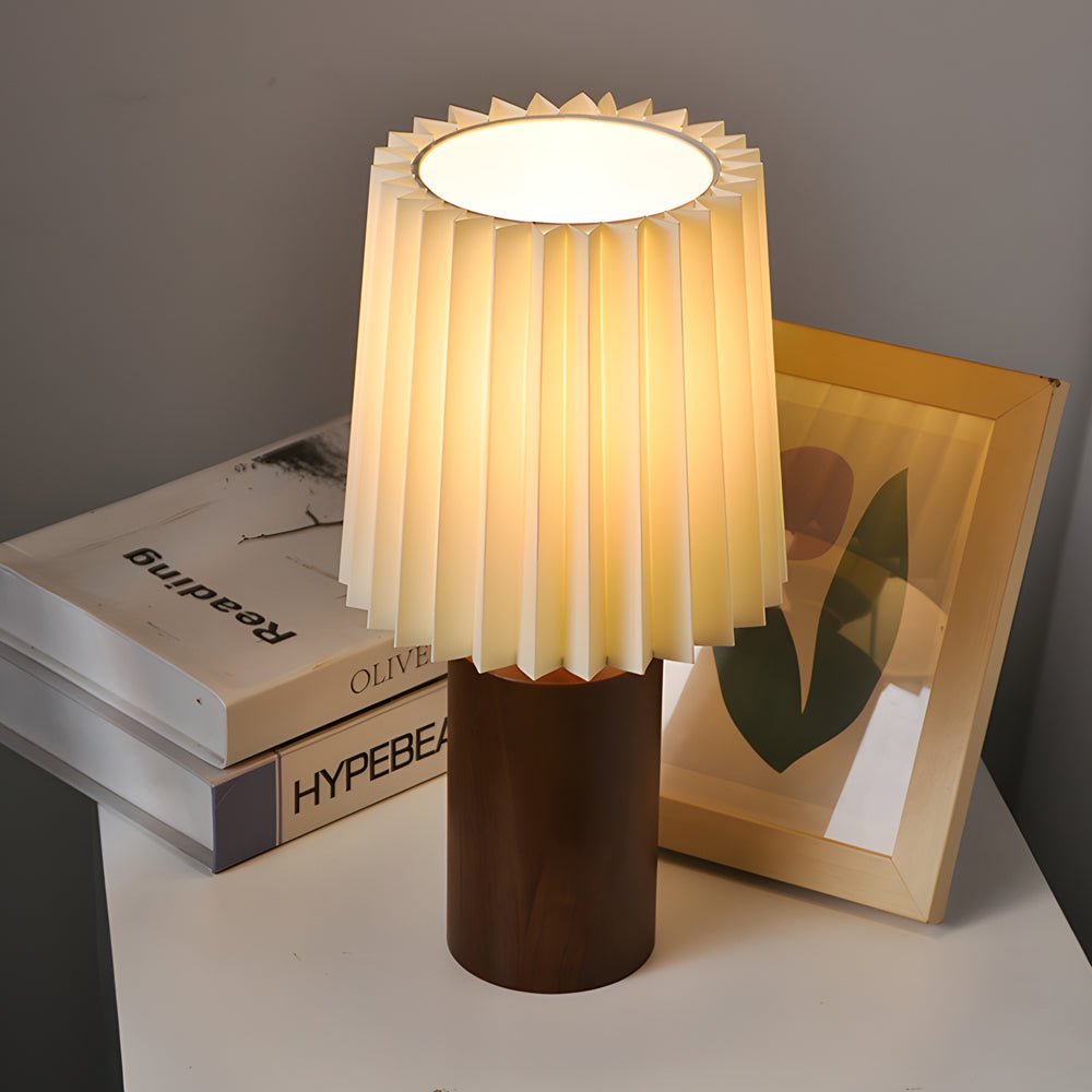 Modern Wood Column Table Lamp with Pleated Empire Shade