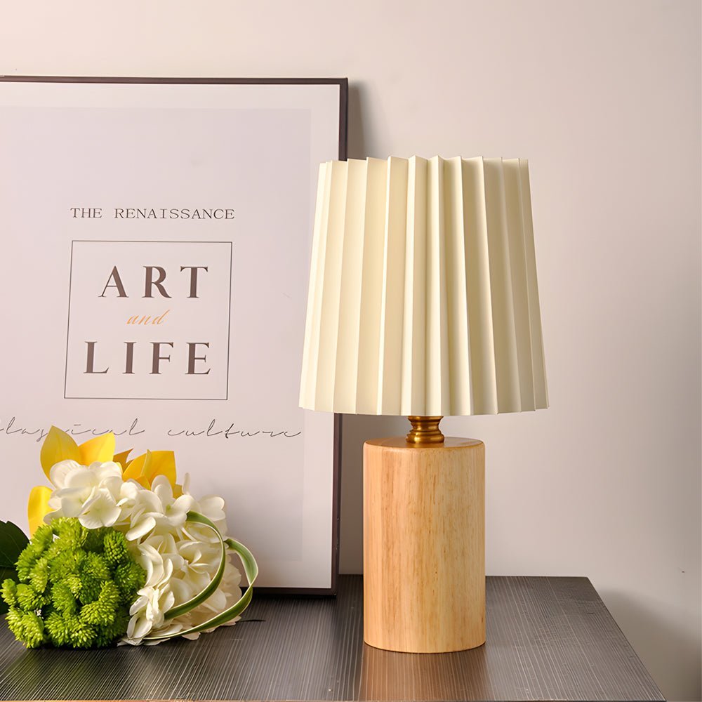 Modern Wood Column Table Lamp with Pleated Empire Shade