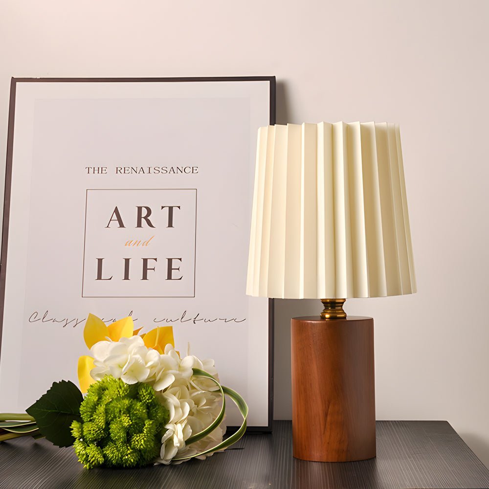 Modern Wood Column Table Lamp with Pleated Empire Shade