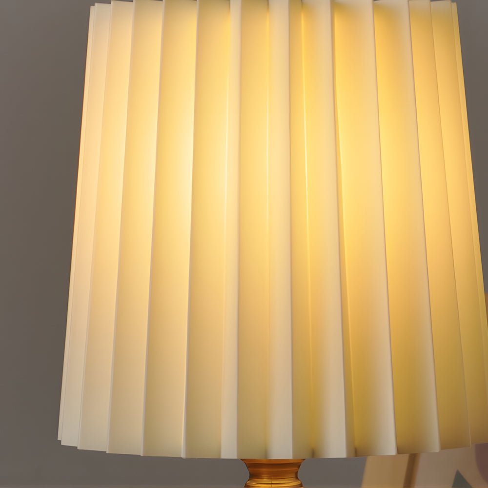 Modern Wood Column Table Lamp with Pleated Empire Shade