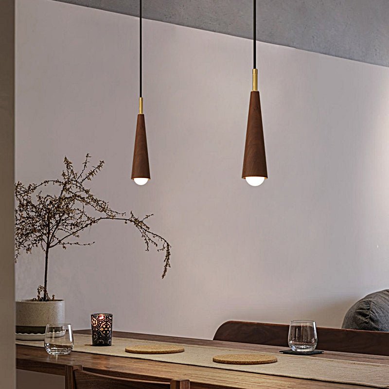 Wood Cone Pendant Light with Copper Accent and Three-Step Dimming