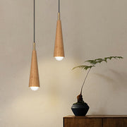 Wood Cone Pendant Light with Copper Accent and Three-Step Dimming