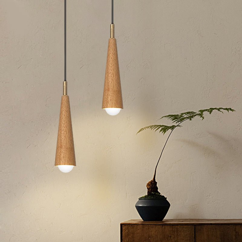 Wood Cone Pendant Light with Copper Accent and Three-Step Dimming