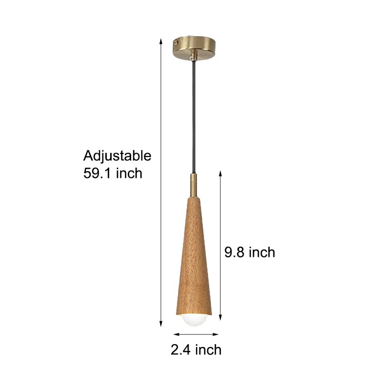 Wood Cone Pendant Light with Copper Accent and Three-Step Dimming