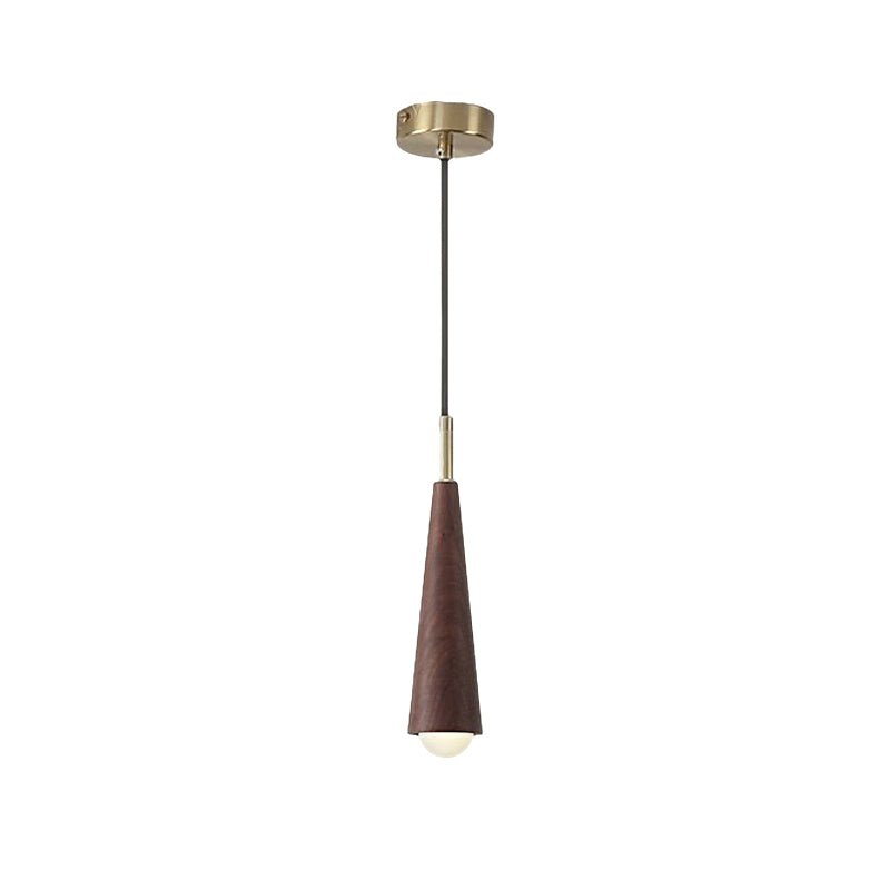 Wood Cone Pendant Light with Copper Accent and Three-Step Dimming
