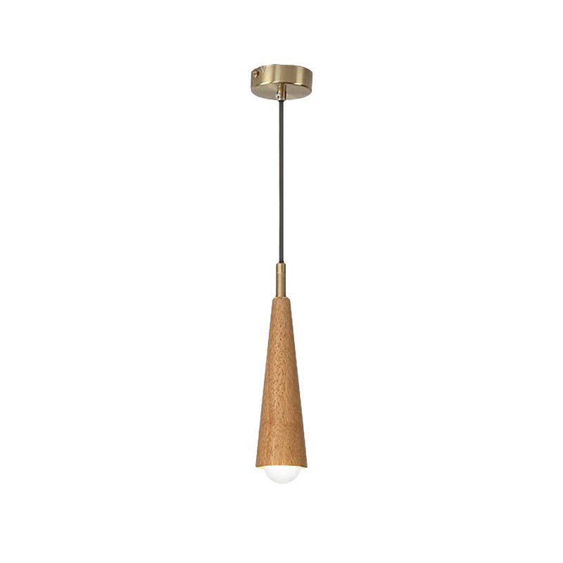 Wood Cone Pendant Light with Copper Accent and Three-Step Dimming
