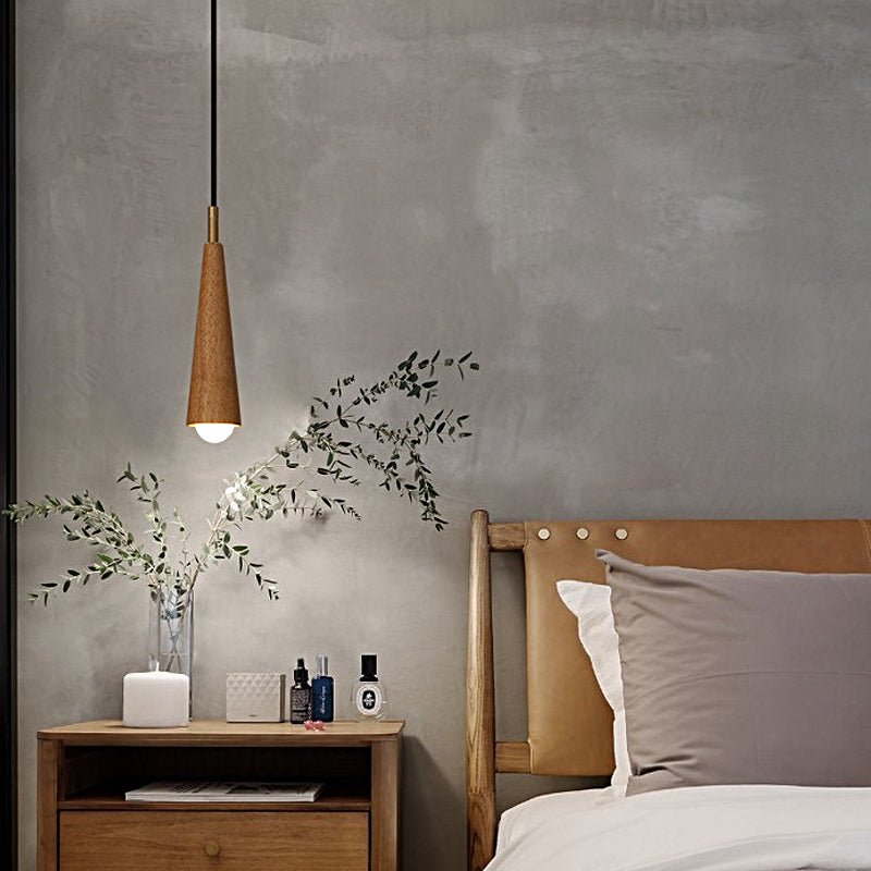 Wood Cone Pendant Light with Copper Accent and Three-Step Dimming