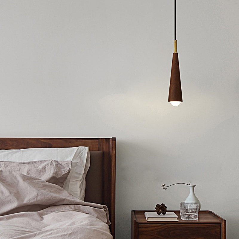Wood Cone Pendant Light with Copper Accent and Three-Step Dimming