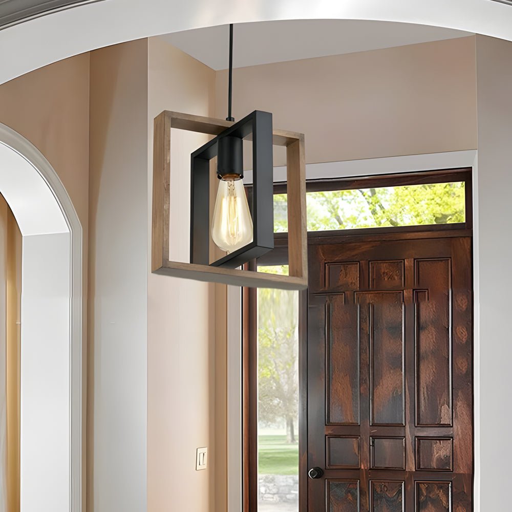 Wood Frame Retro Industrial Pendant Light for Dining Room & Bar