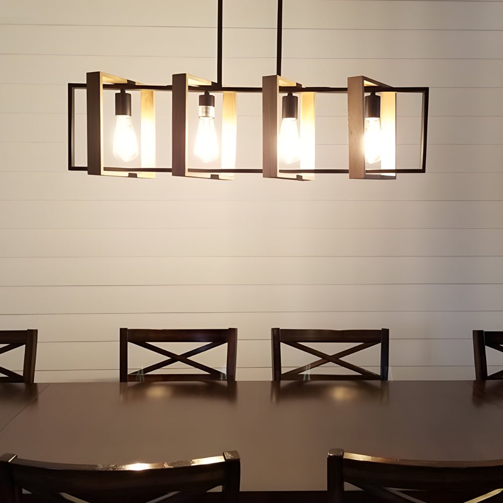 Wood Frame Retro Industrial Pendant Light for Dining Room & Bar