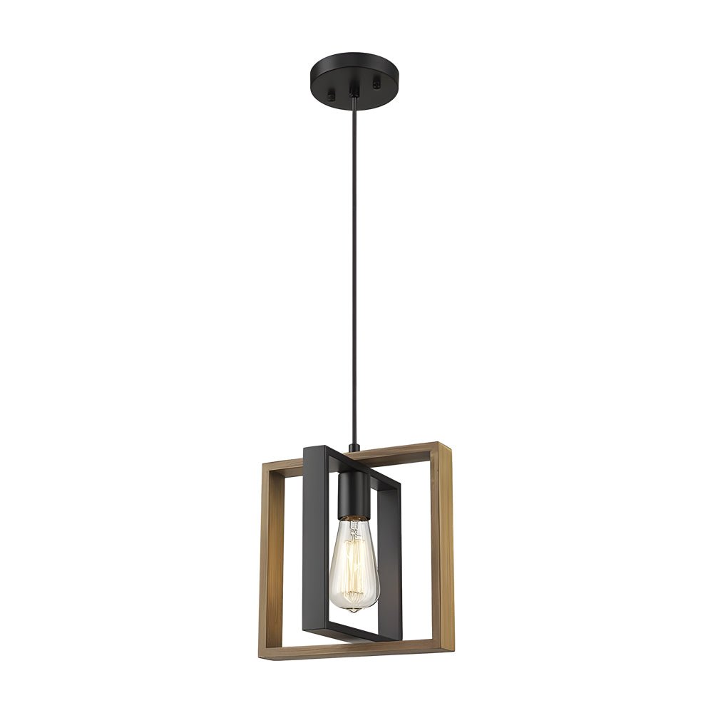 Wood Frame Retro Industrial Pendant Light for Dining Room & Bar