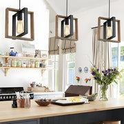 Wood Frame Retro Industrial Pendant Light for Dining Room & Bar