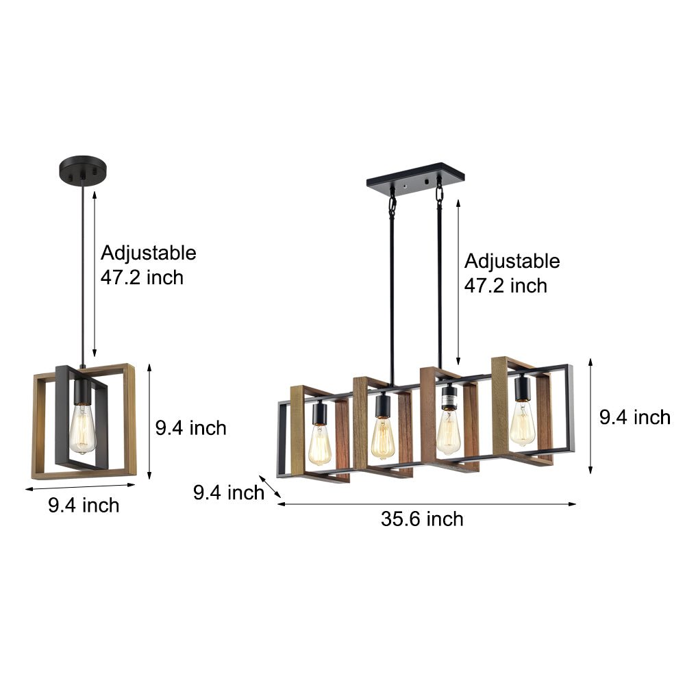 Wood Frame Retro Industrial Pendant Light for Dining Room & Bar