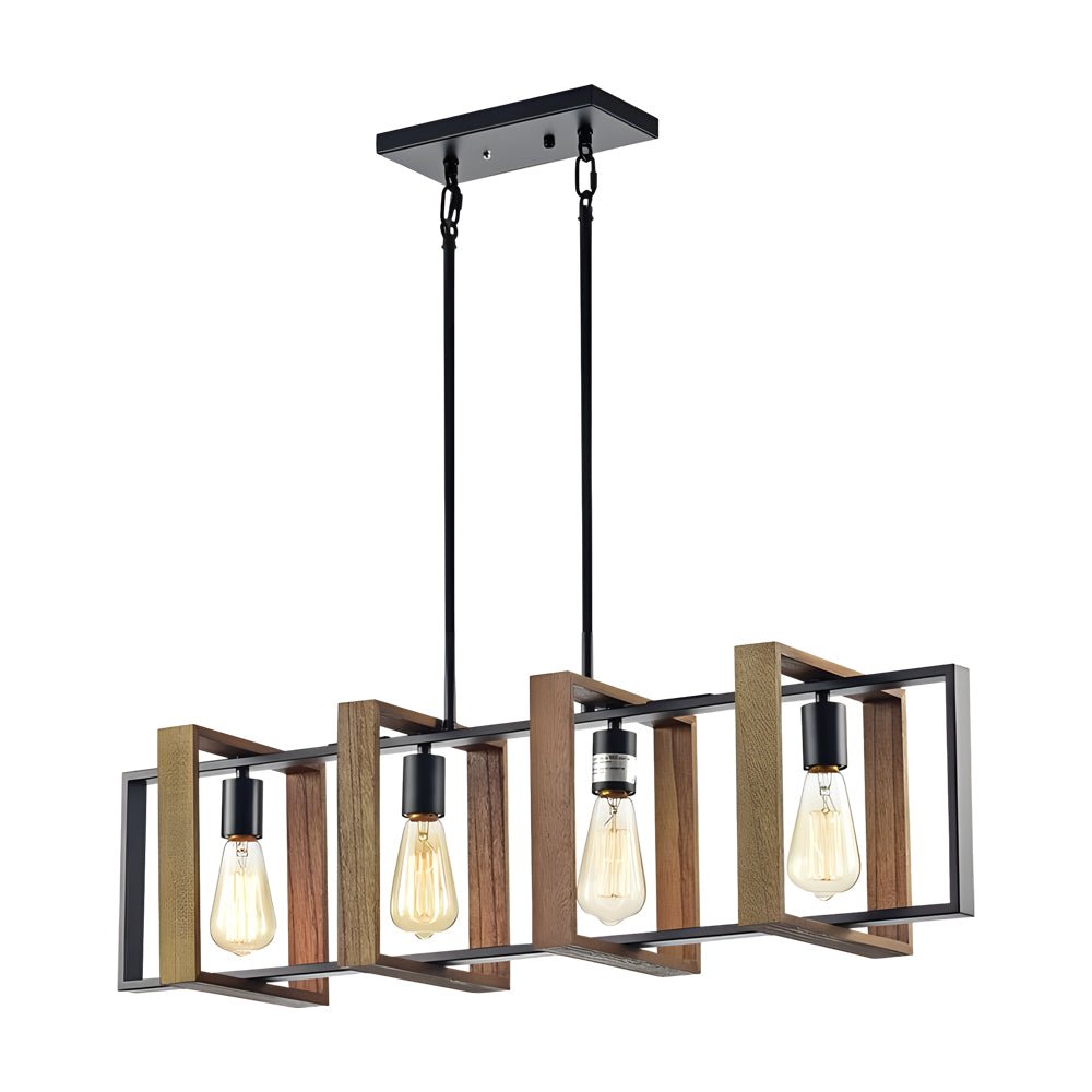 Wood Frame Retro Industrial Pendant Light for Dining Room & Bar