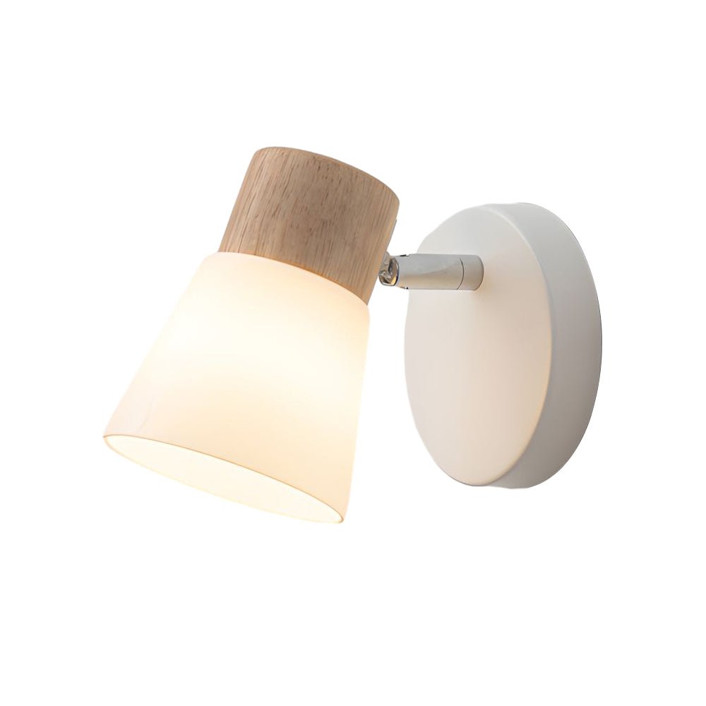Wood Glass Cone Rotatable Wall Sconce White Nordic Modern