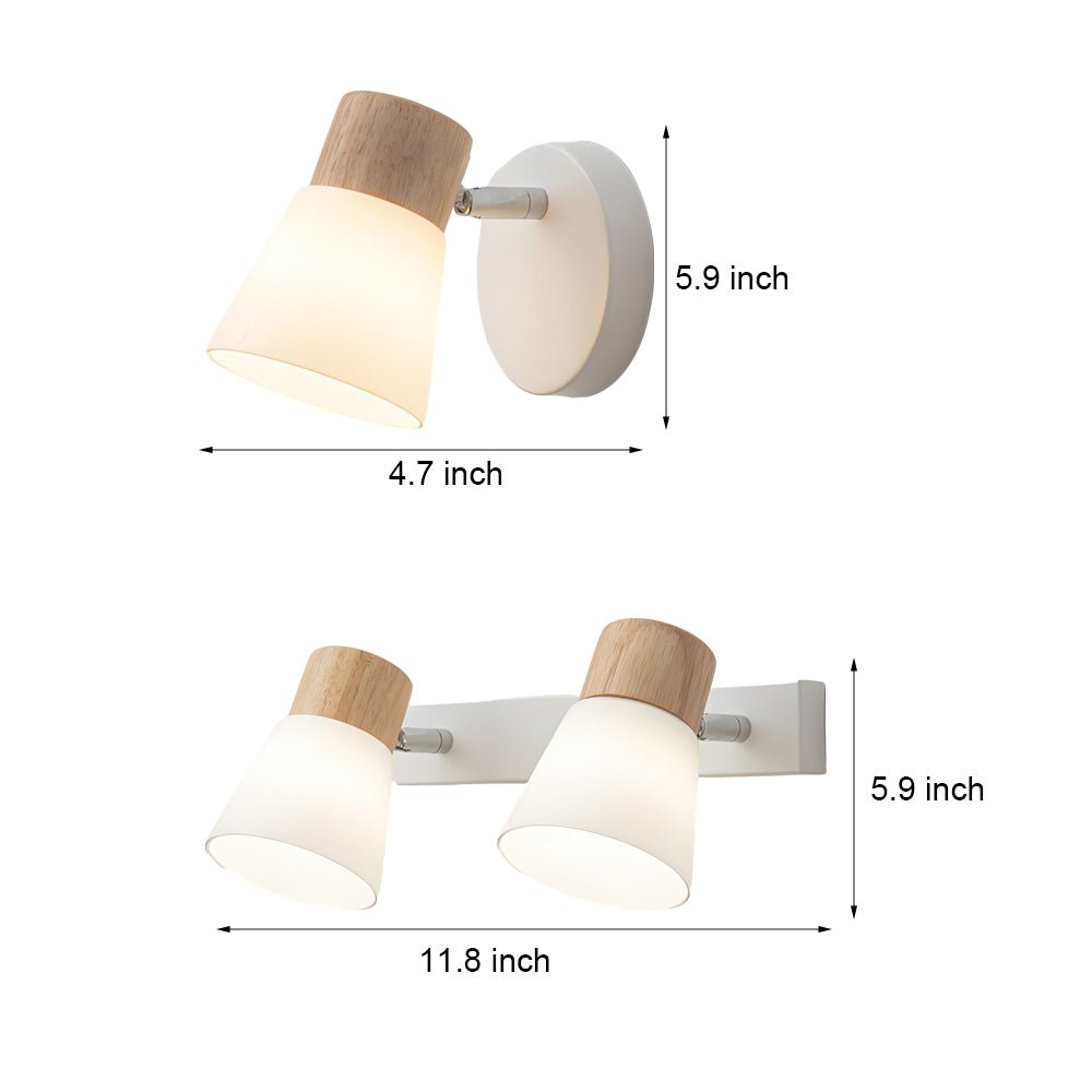 Wood Glass Cone Rotatable Wall Sconce White Nordic Modern