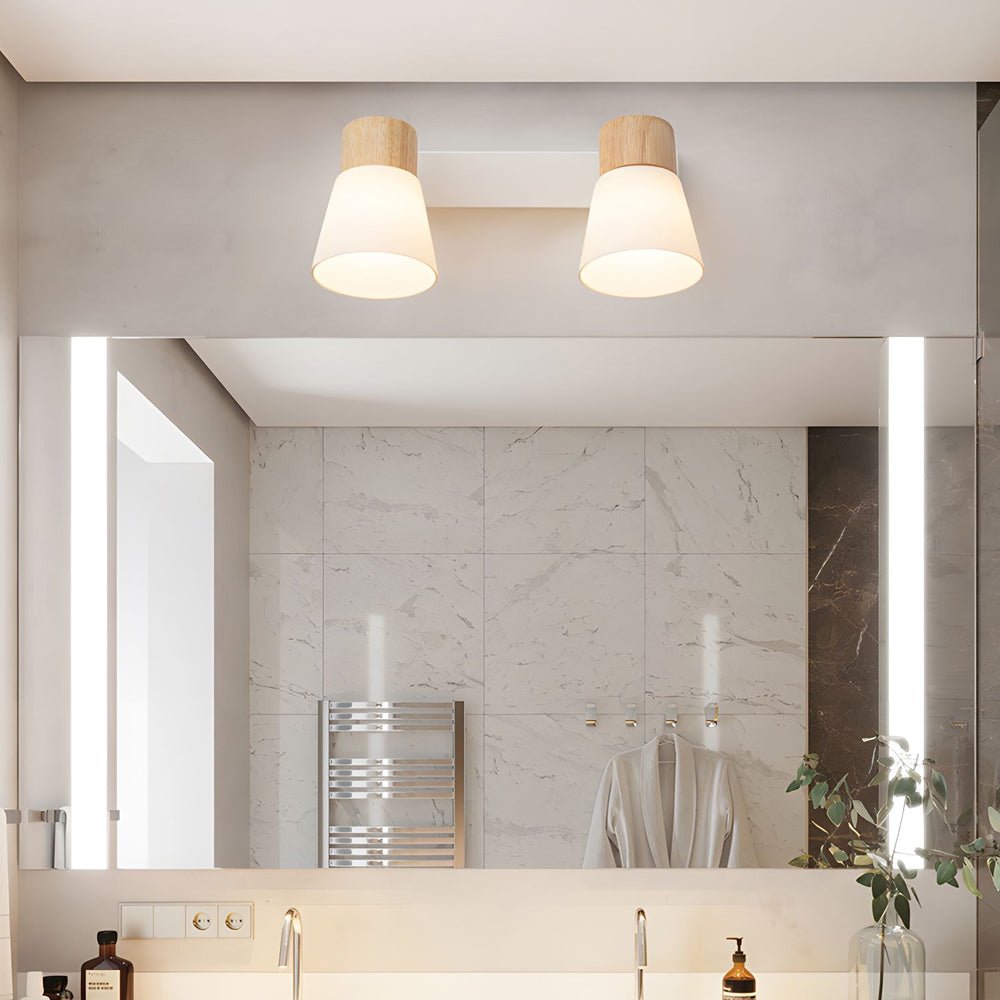 Wood Glass Cone Rotatable Wall Sconce White Nordic Modern