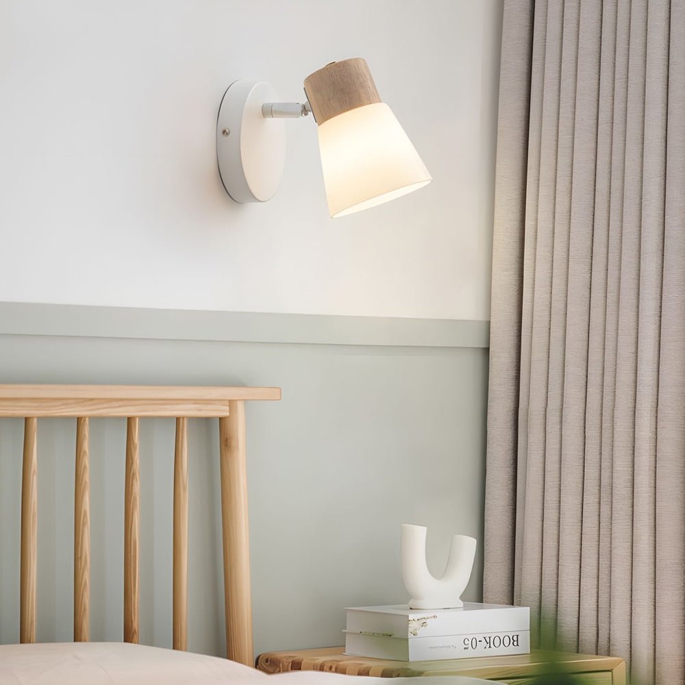 Wood Glass Cone Rotatable Wall Sconce White Nordic Modern
