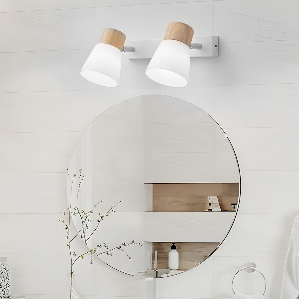 Wood Glass Cone Rotatable Wall Sconce White Nordic Modern
