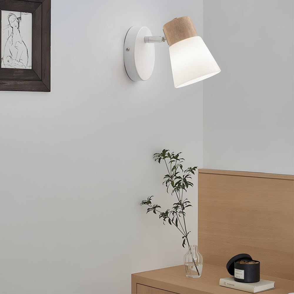 Wood Glass Cone Rotatable Wall Sconce White Nordic Modern