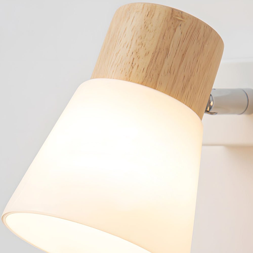Wood Glass Cone Rotatable Wall Sconce White Nordic Modern