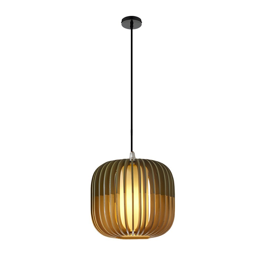 Basswood Lantern Pendant Light with Fabric Shade | Japanese Style
