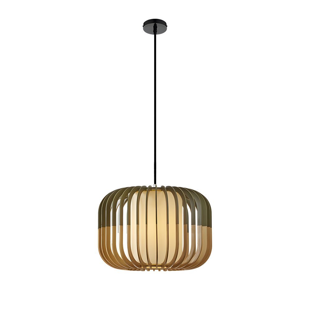 Basswood Lantern Pendant Light with Fabric Shade | Japanese Style