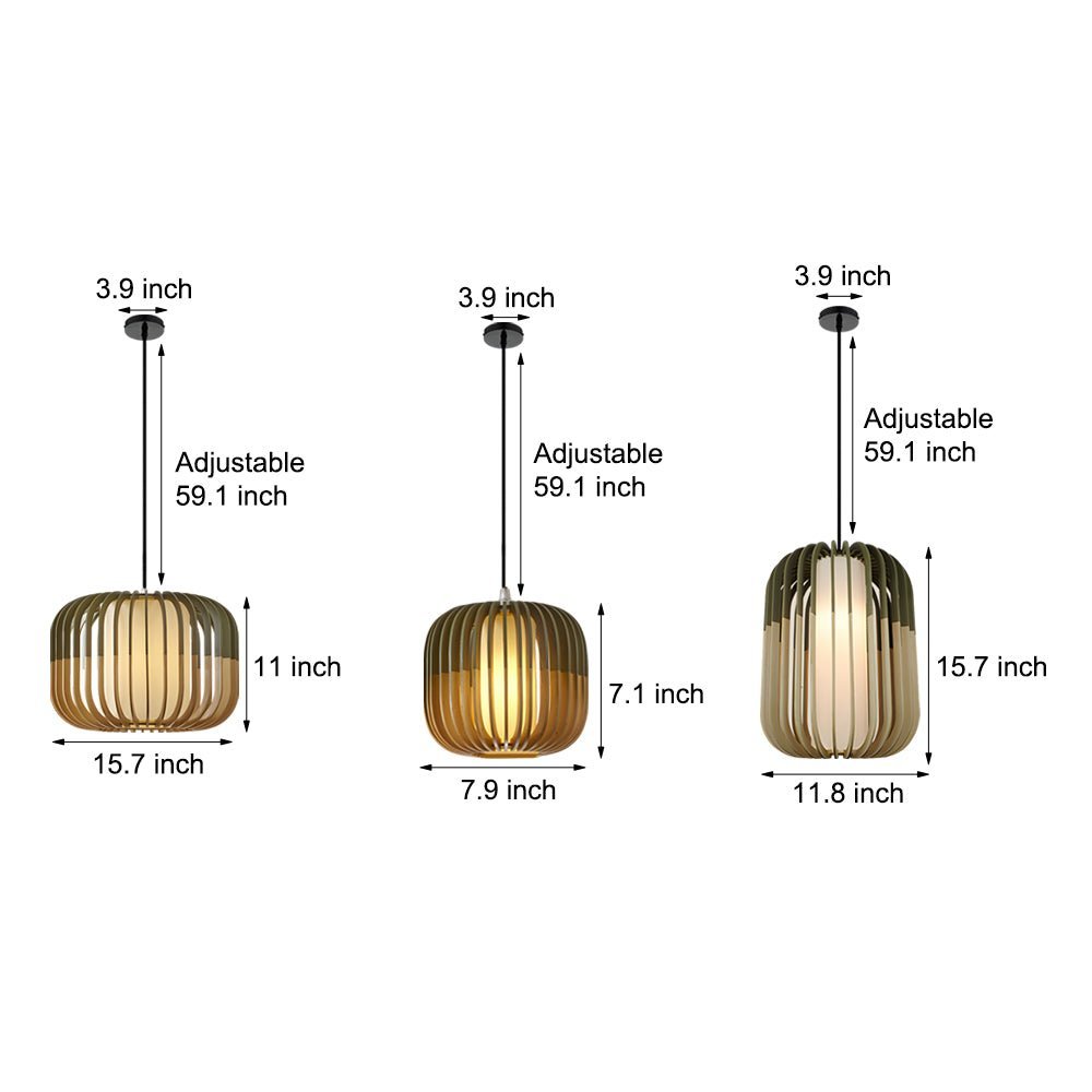 Basswood Lantern Pendant Light with Fabric Shade | Japanese Style