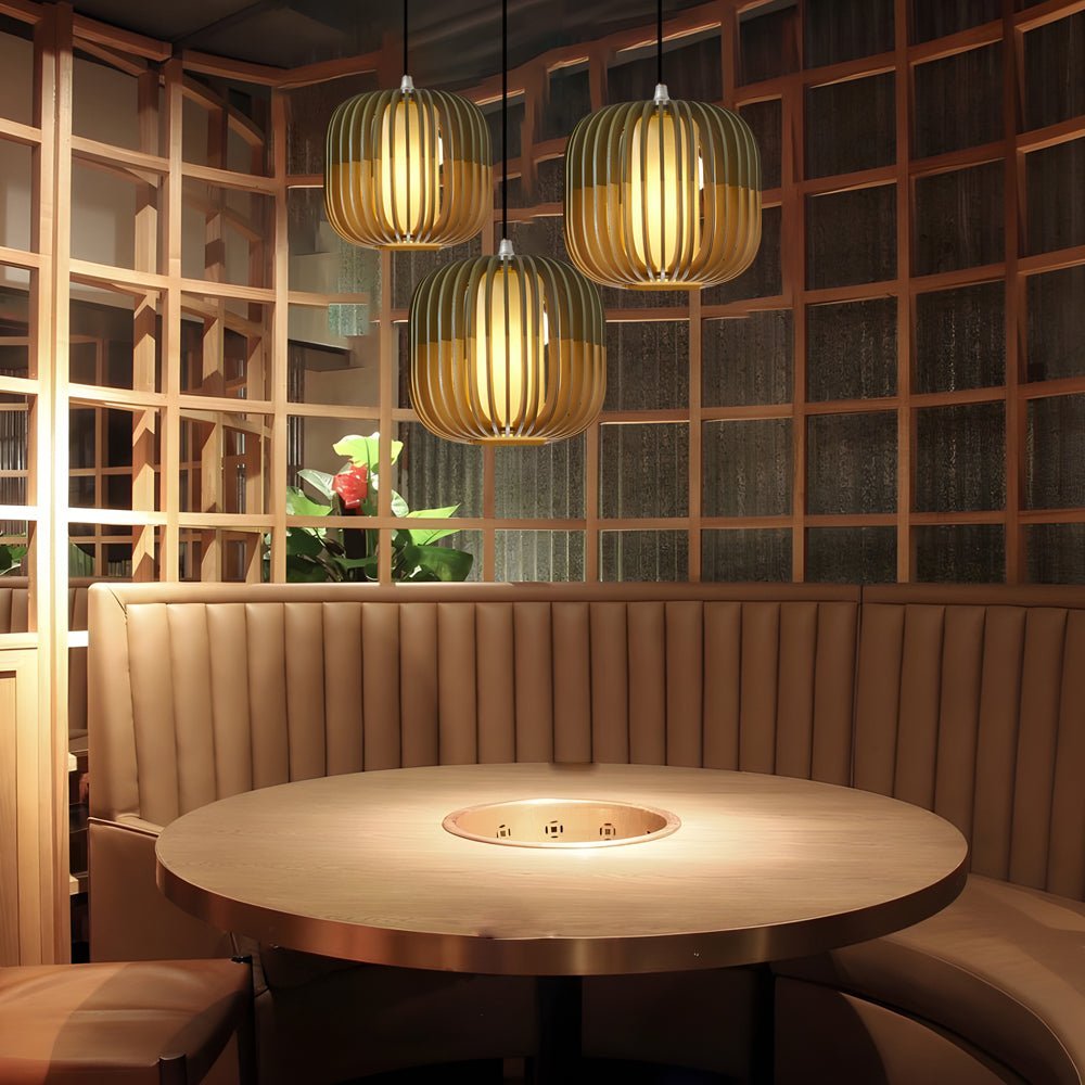 Basswood Lantern Pendant Light with Fabric Shade | Japanese Style