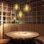 Basswood Lantern Pendant Light with Fabric Shade | Japanese Style