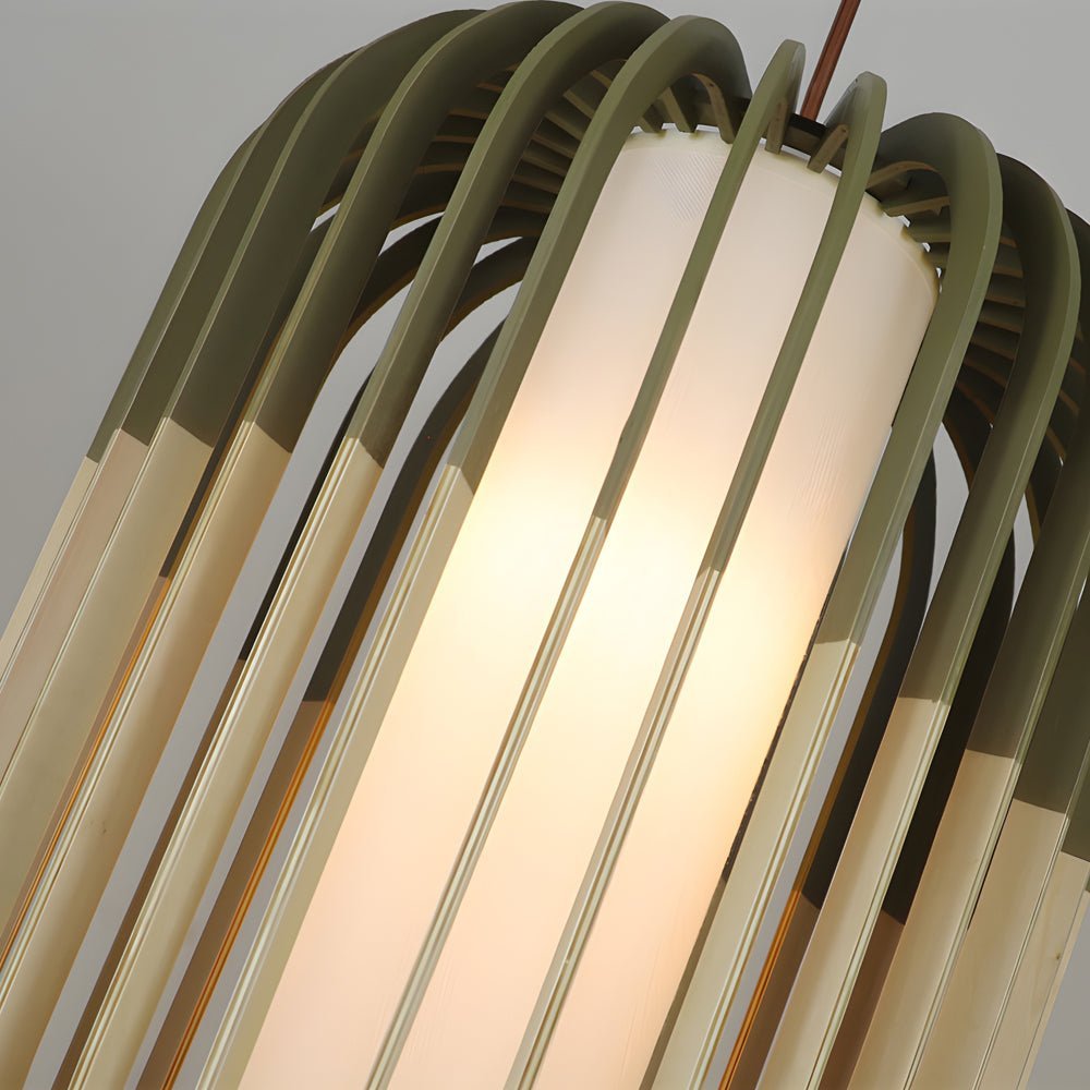 Basswood Lantern Pendant Light with Fabric Shade | Japanese Style