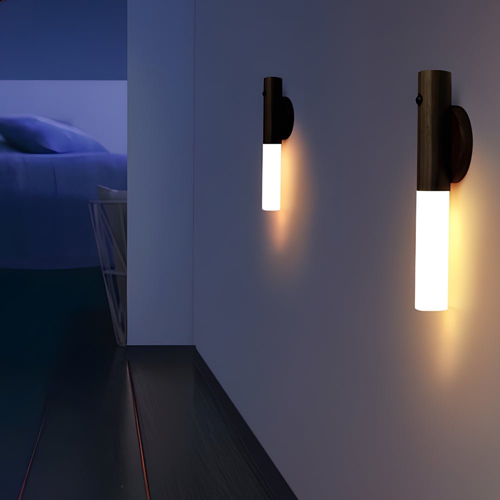 Modern Wood Motion Sensor Night Light USB Rechargeable Wall Sconce