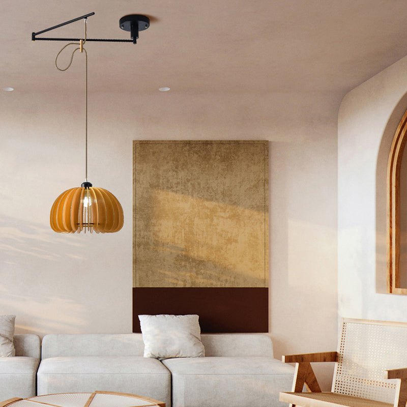 Wooden Swing Arm Adjustable Pendant Light with 3-Step Dimming